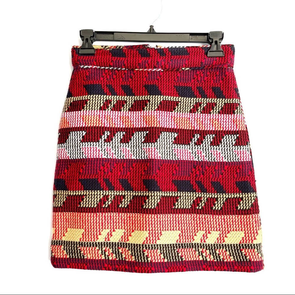 Maje Red and Pink Patterned Mini Skirt